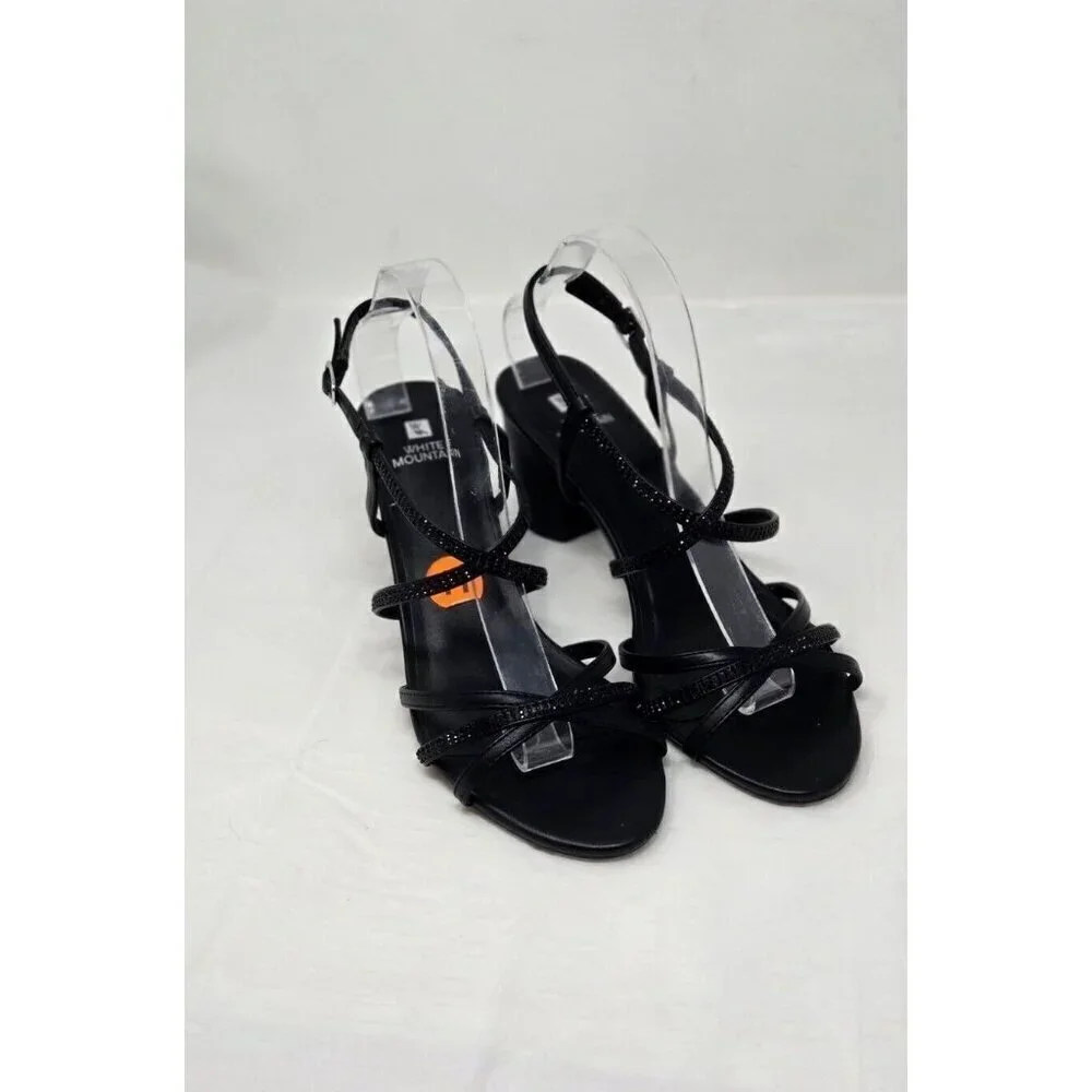 White Mountain EMMOT Faux Leather Block Heel black Sandals size 11